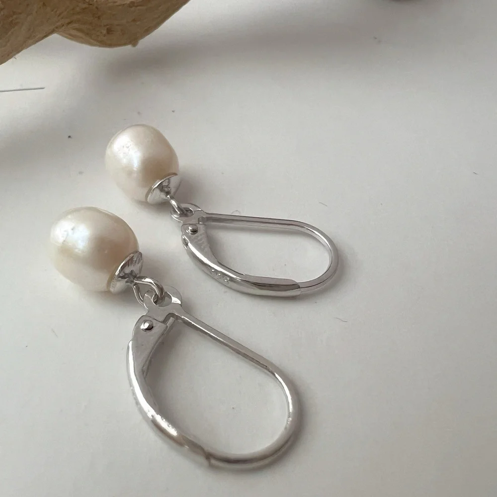 925 AAA Quality Genuine Freshwater Cultured Pearl Drop Dangle Earrings White